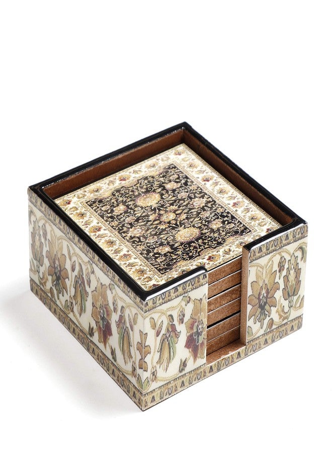 DULI مجموعة DULI من 6 قواعد أكواب شاي مصنوعة من خشب MDF مطلي بالمينا مع حامل (10 * 10 سم) (Jamawaar) - Image 3